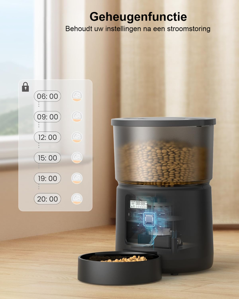 Automatische voederautomaat 5 liter zwart met programmeerbare timer voor huisdierenvoer