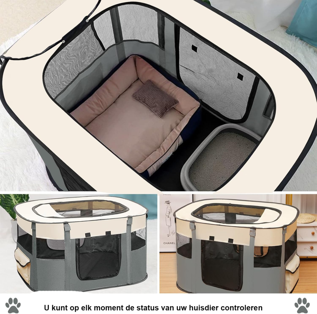 Vouwbare hondenren XL voor puppy's, kittens en konijnen binnen met draagbare speelpen in grijs