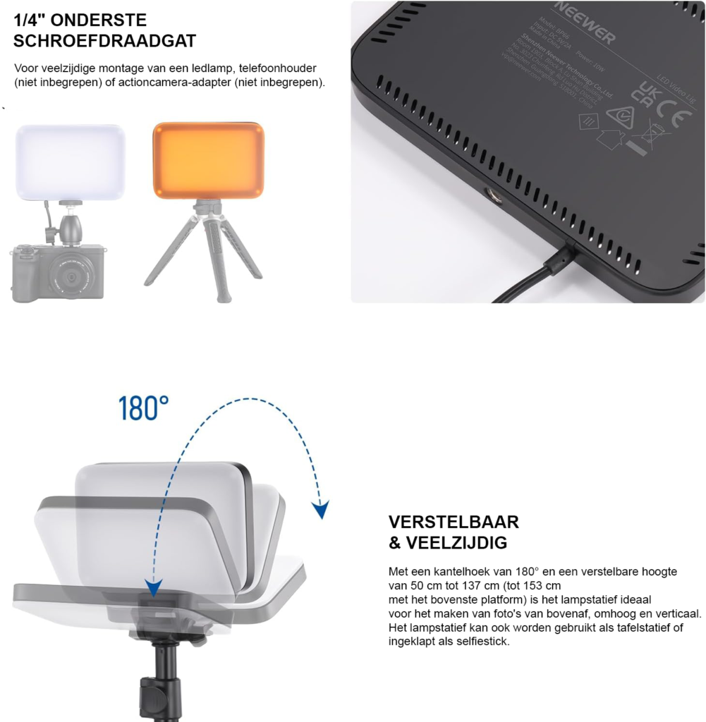 LED videolamp set met verstelbaar statief, dimbare bi-color studioverlichting voor fotografie en video-opnames