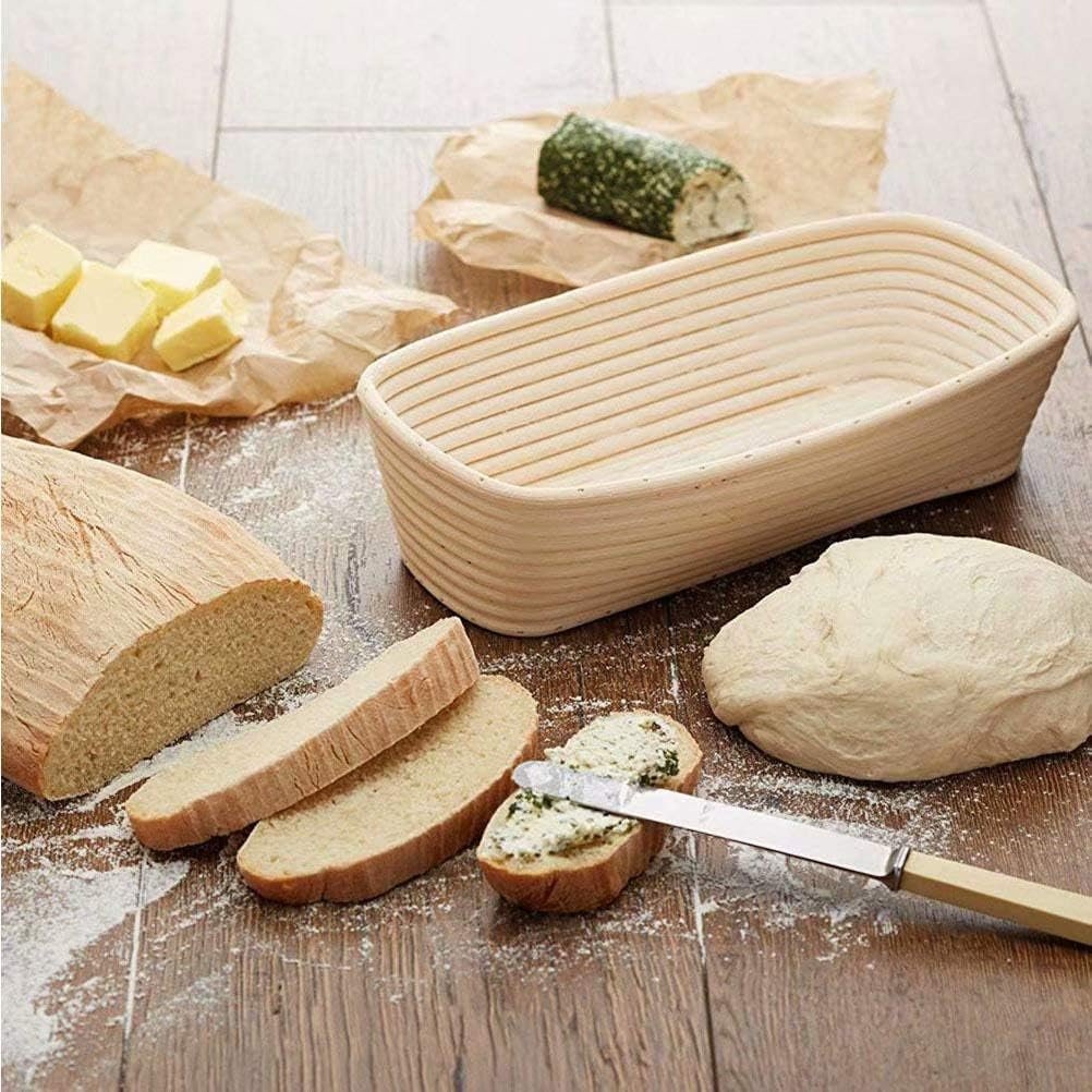 Ovale banneton broodmand set 25 cm met linnen voering voor zuurdesem brood bakken