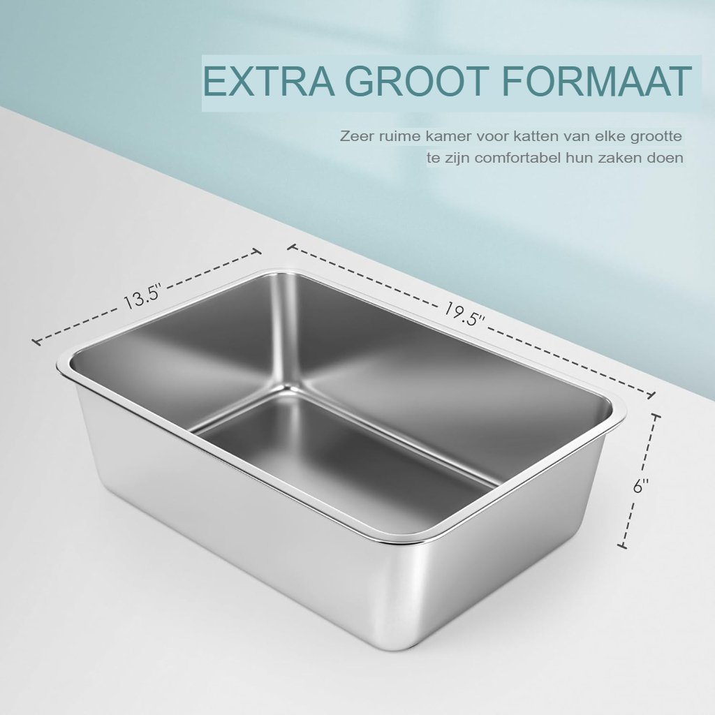 RVS Kattenbak Groot - Roestvrijstalen kattenbak voor katten en konijnen - Vlekvrij, krasbestendig en eenvoudig schoon te maken - Antislip onderkant