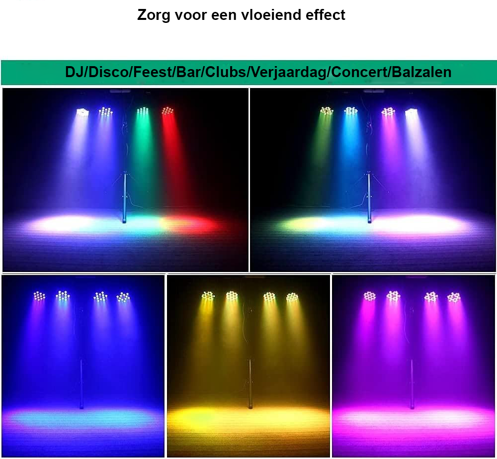 LED Stageverlichting Set 4 Stuks - RGB Feestverlichting met Afstandsbediening - DMX 512 DJ Spotlights met Beugel voor Feesten en Evenementen