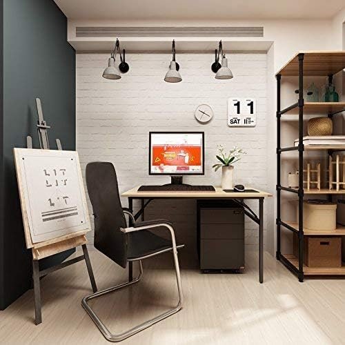 Vouwbare bureau tafel 100 x 60 cm in teak en zwart voor thuiswerk, kantoor en vergaderingen