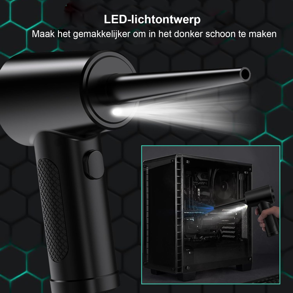 Elektrische stofblazer met 10000 RPM, 6000 mAh accu en LED verlichting voor laptop, toetsenbord en auto