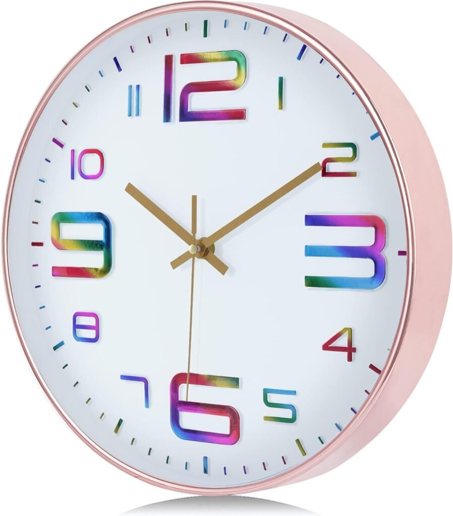 Moderne wandklok 30 cm met 3D cijfers, stille quartz uurwerk en roze gouden design voor woonkamer, slaapkamer en keuken