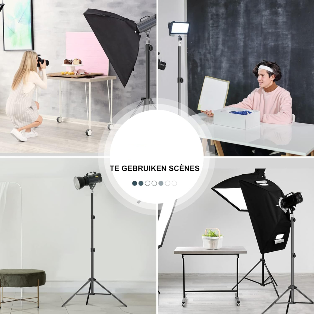 Lichtstatief 210cm aluminium met inklapbaar tripod voor studioverlichting, reflector en softbox met 1/4 schroef