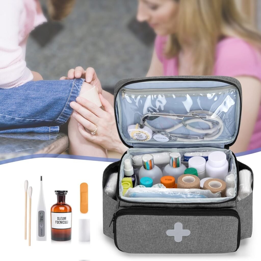 Medicijntas Klein Formaat - Lege EHBO Opbergtas voor Gezin en Noodpakket - Waterafstotende Eerste Hulp Organizer - Draagbare Grijze Medicijnbox Zonder Inhoud