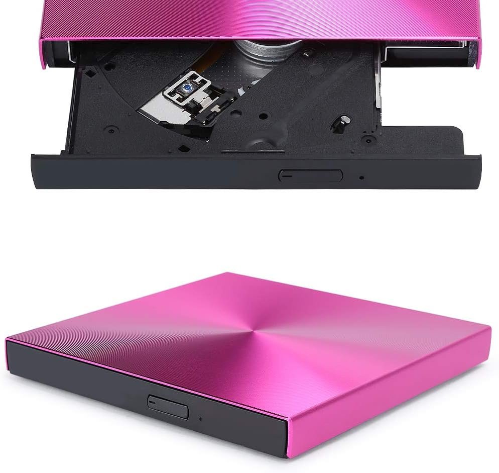 Externe CD/DVD drive USB 3.0 roze voor laptop en desktop met draagbare brander en lezer