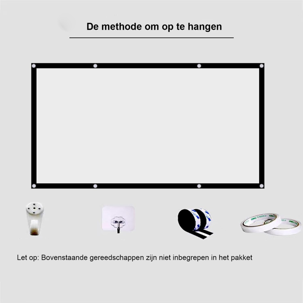 Draagbaar projectiescherm 120 inch vouwbaar wit 16:9 voor thuisbioscoop binnen en buiten gebruik kreukvrij projector doek voor cinema en reizen