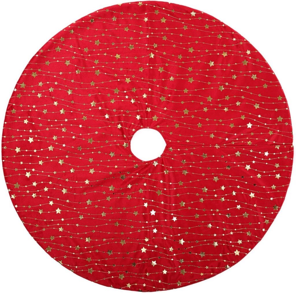 Ronde kerstboomdeken rood pluche met sterren patroon voor kerstboomstandaard 78 cm kerstdecoratie boomkleed en sfeermat