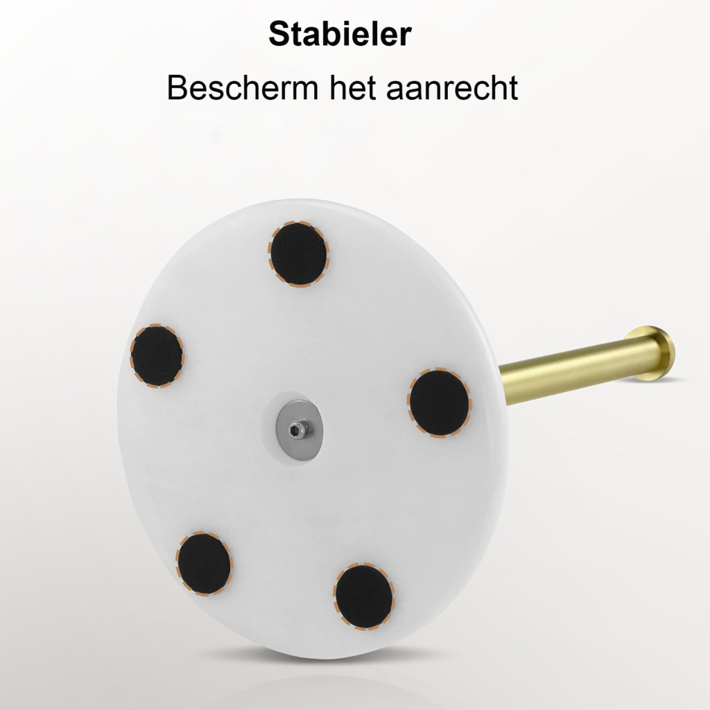 Keukenrolhouder RVS met marmeren basis - Staande papierrolhouder voor standaard en jumbo rollen - Geborsteld goud afwerking - Keukenaccessoire