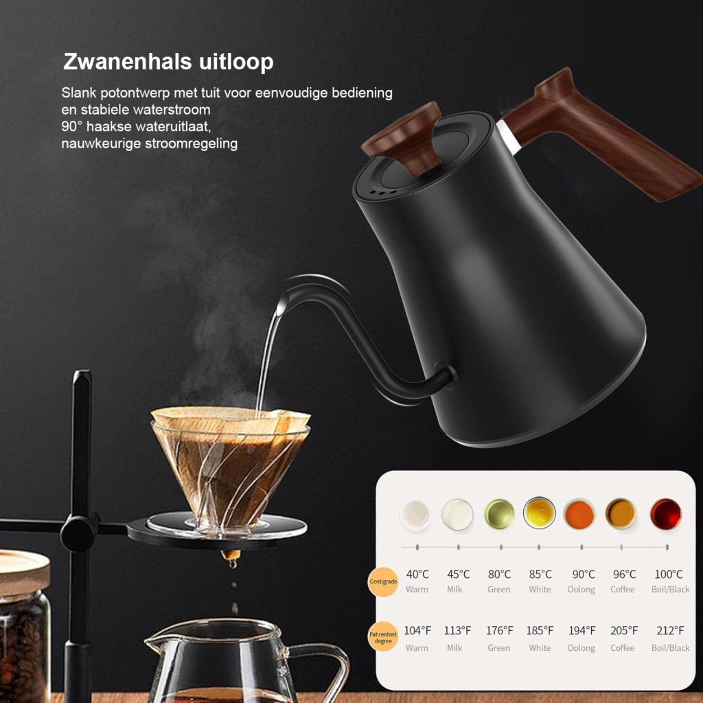 Elektrische gietketel met LCD display en temperatuurregeling voor koffie en thee 0,9L 1200W