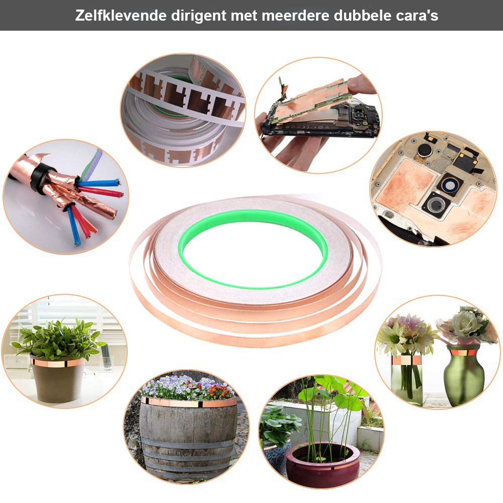 koperen folietape 50m x 6mm zelfklevend dubbel geleidend voor emi afscherming elektronica en reparaties