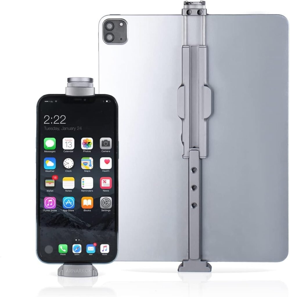 Metalen tablet statief houder voor 7-12,9 inch iPad met draaibare mount, cold shoe en ARCA Swiss quick release voor video-opnames