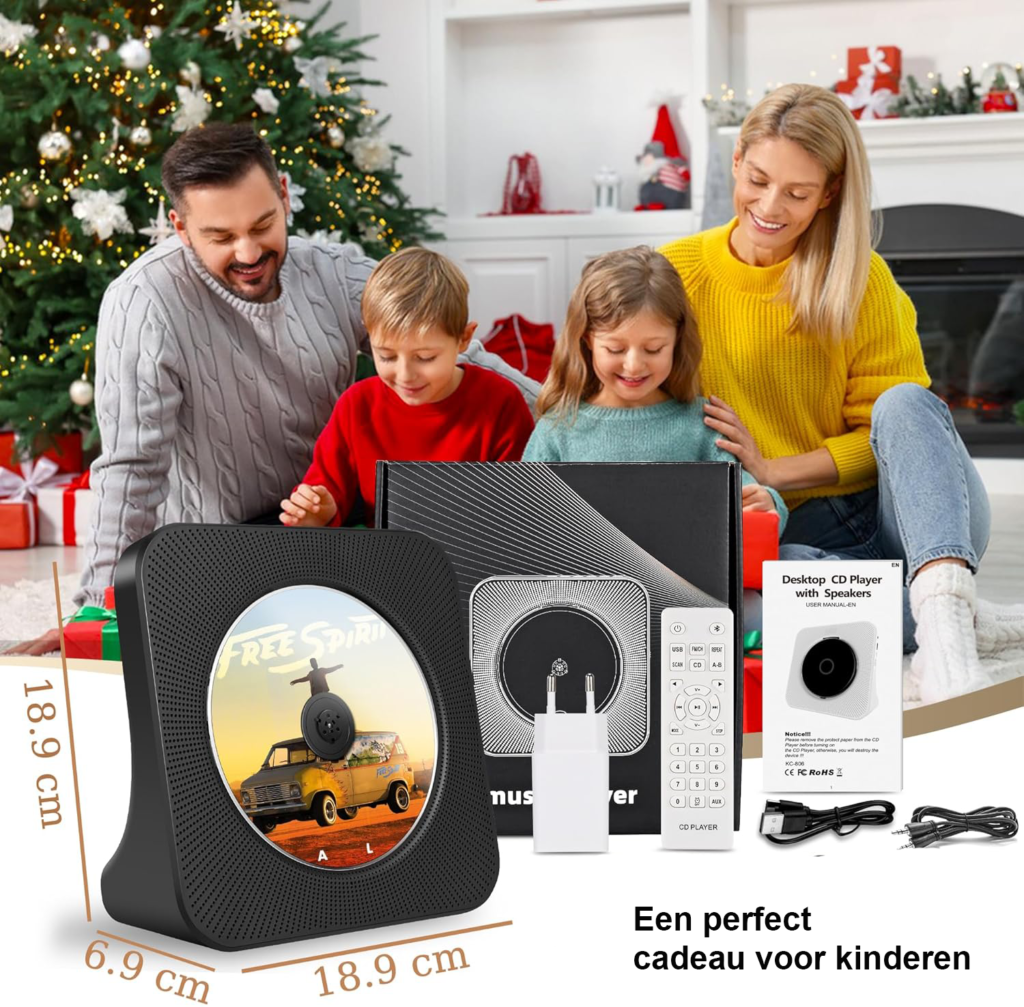 Draagbare CD-speler met Bluetooth, FM-radio, USB, AUX en afstandsbediening voor thuis en auto