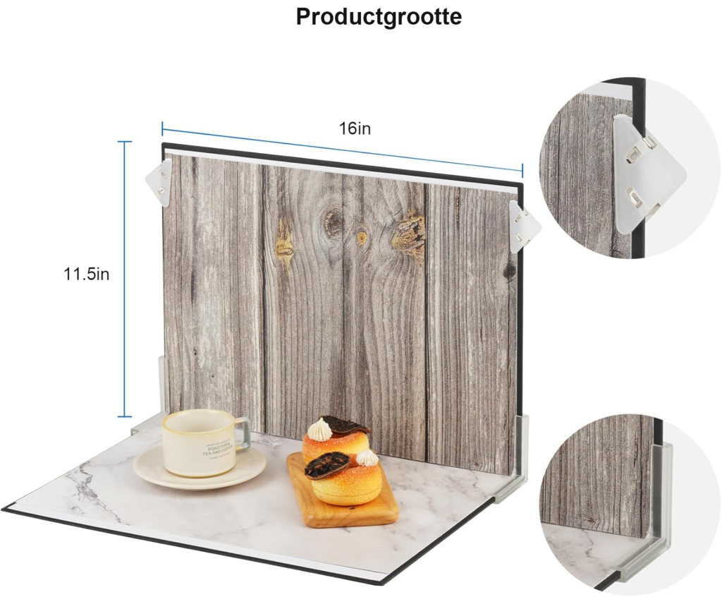 Fotografie achtergrond set 30 x 40 cm met dubbelzijdig achtergrondpapier voor productfotografie, voedsel, sieraden en cosmetica