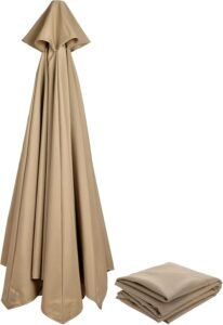 Parasol vervangdoek 3x3m – Waterdicht polyester doek met UV-bescherming – Reserve canopy voor tuinparasol met 6 of 8 ribben – Khaki kleur