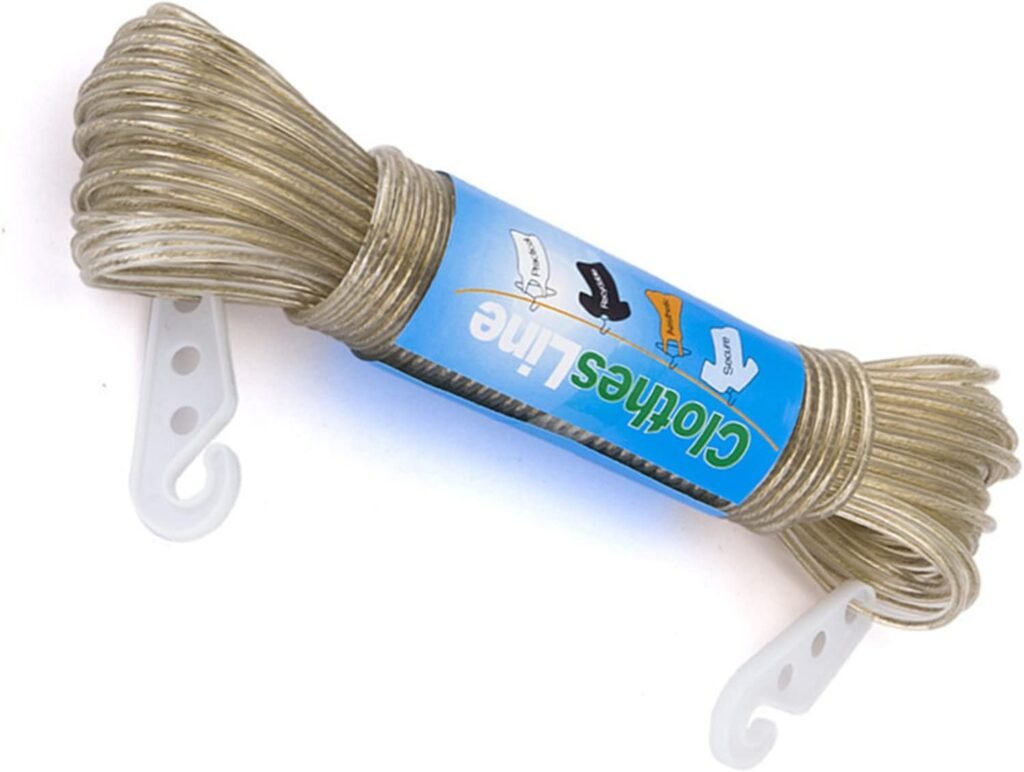 PVC gevoerde kledinglijn touw 20 meter met 2 spanners in champagnekleur voor binnen, buiten en tuin