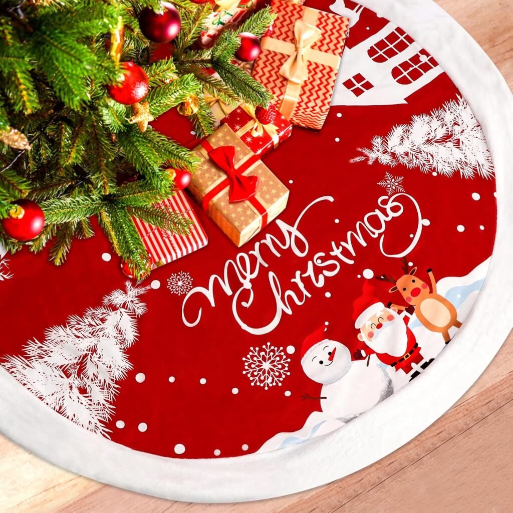 Rode pluche kerstboom rok 48 inch met kerstdecoratie en sneeuwvlokkenpatroon voor feestdagen