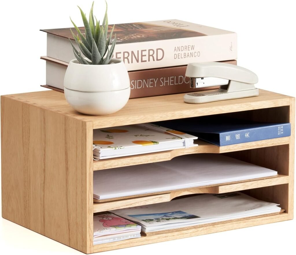 Documentenopbergdoos voor bureau met documentenscheidingsmappen in natuurkleur voor papieren en mappen