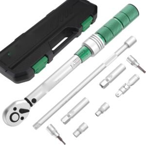Dynamometrische sleutel 3/8 inch – Koppelwrench voor fiets en motor – Precisie momentsleutel 5-60 Nm – 9-delige onderhoudsset met verlengstang en cardan