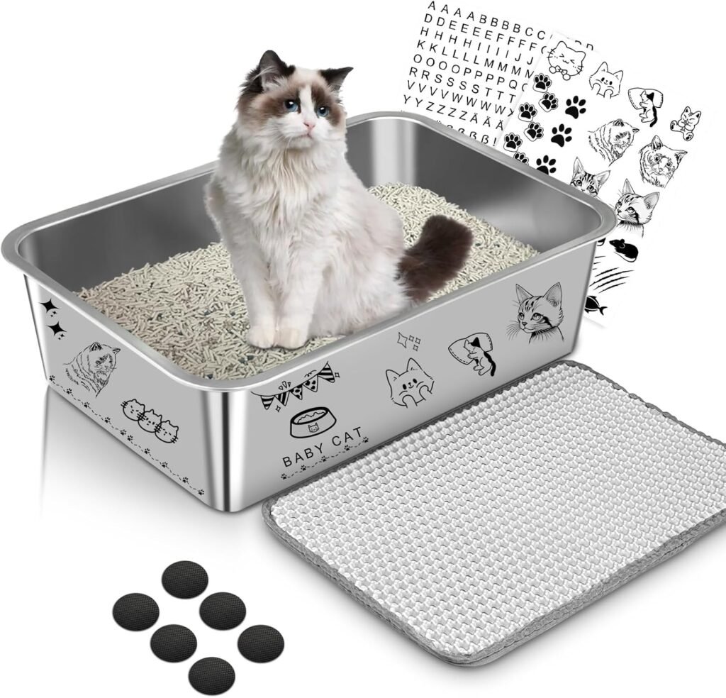 RVS kattenbak 60x40x15 cm voor katten en konijnen met glad oppervlak