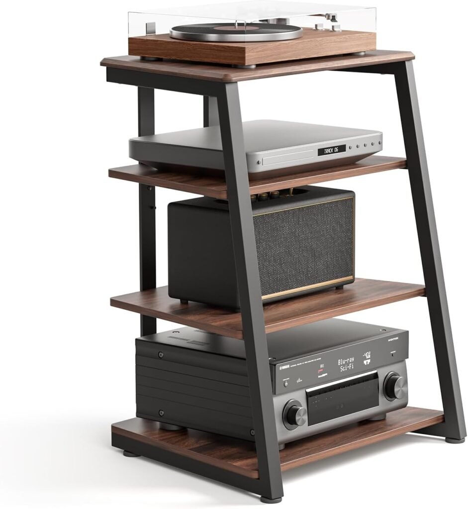 HIFI kast met 4 planken van hout en staal voor audioapparatuur, videoapparatuur en multimedia opslag in de woonkamer