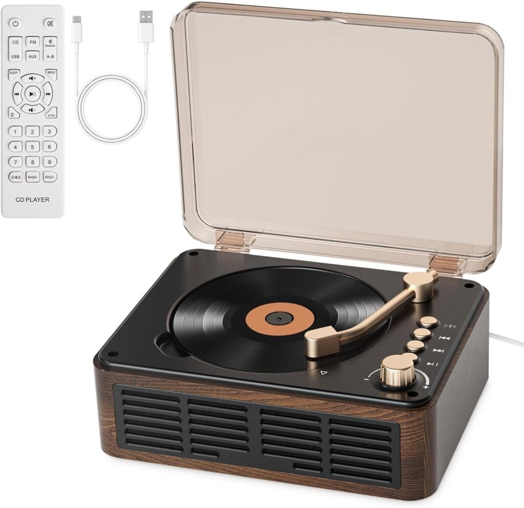 Draagbare CD speler met houten behuizing en Bluetooth speakers voor thuisgebruik