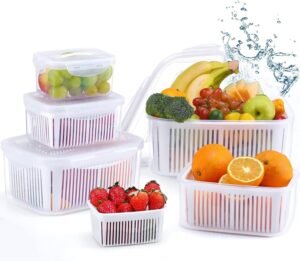 Vershoudbakjes Set 5 Stuks – Voedselopslagdozen voor Koelkast met Vergiet – BPA Vrije Bewaardozen voor Groenten, Fruit en Salades – Magnetronbestendig