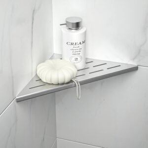 Hoek Doucheplank RVS 304 254 mm – Zelfklevende Douche Organizer Voor Badkamer – Wandrek Voor Tegelwanden Met Geborstelde Afwerking