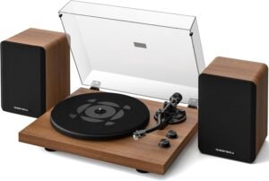 Platenspeler Met Stereo Speakers – Vinyl Draaitafel Met Ingebouwde Voorversterker – Retro Turntable Met S-Vormige Toonarm – 33/45 RPM Afspelen