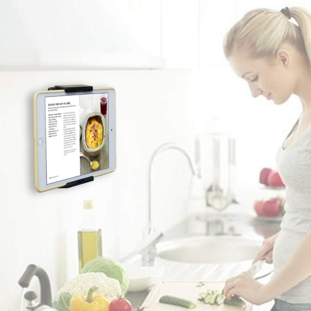 Tablet muurbeugel zwart voor tablet en smartphone wandhouder voor keuken en badkamer