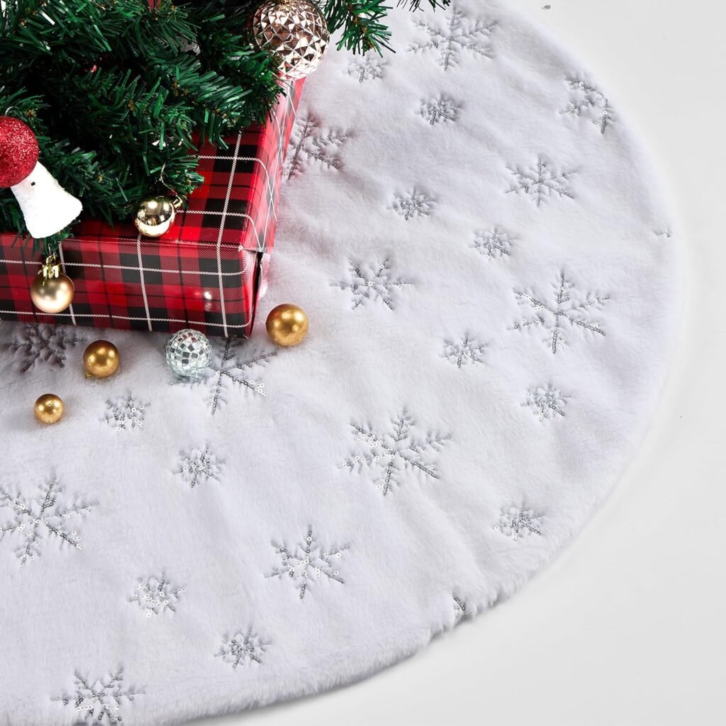 Kerstboomdeken ronde 120 cm wit voor kerstboom met decoratieve kerstboomrok