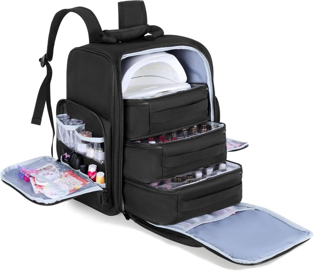 Nagellak organizer rugtas zwart met vakken voor nagellak en manicure accessoires compacte opbergtas voor beauty benodigdheden