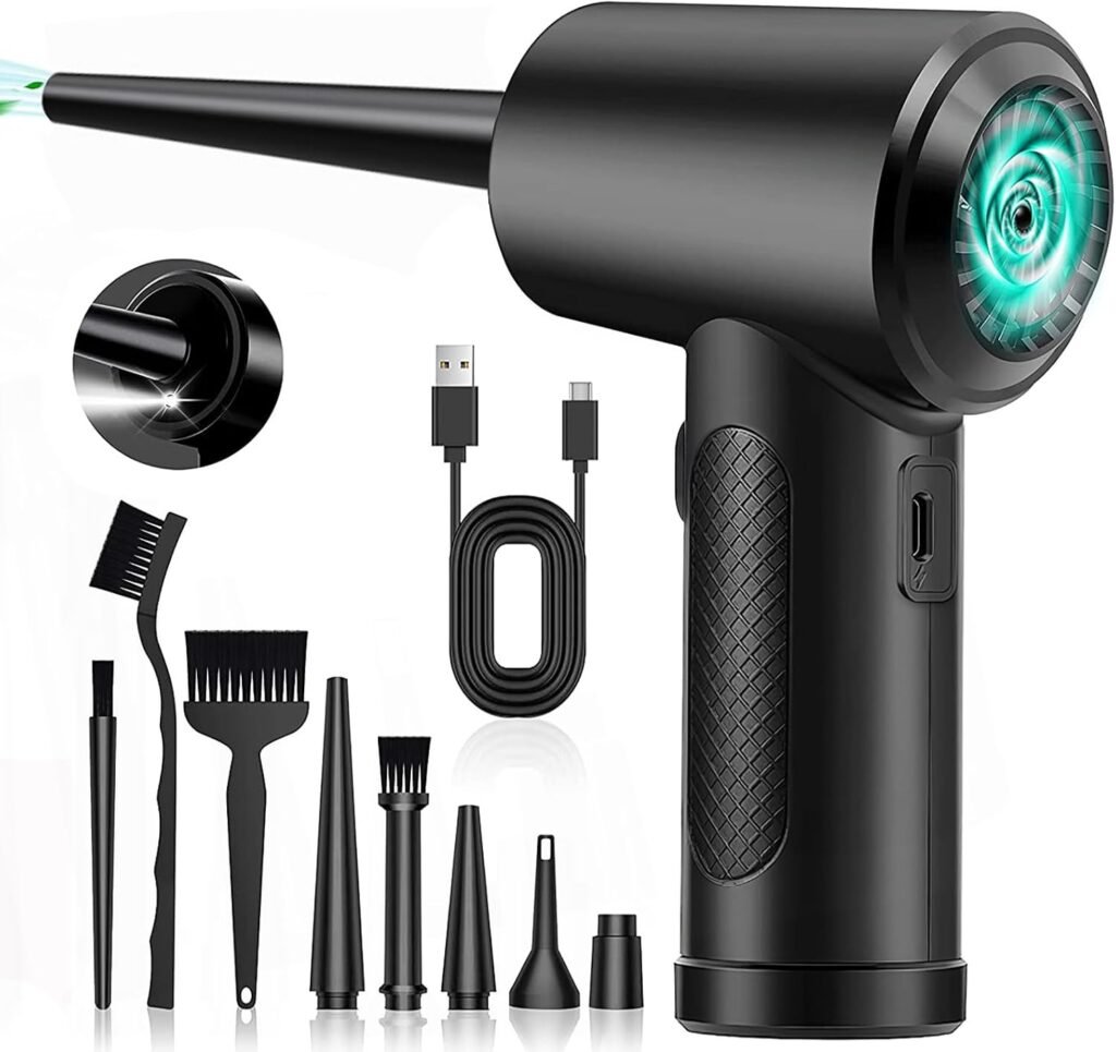 Elektrische stofblazer met 10000 RPM, 6000 mAh accu en LED verlichting voor laptop, toetsenbord en auto