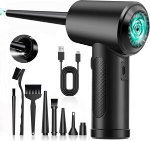 Elektrische Stofblazer 10000 RPM – Compressed Air Cleaner voor Laptop, Toetsenbord en Auto – Draadloze Luchtblazer met 6000 mAh Accu en LED Verlichting