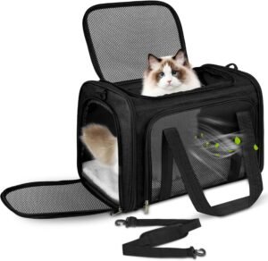 Draagtas voor Hond en Kat tot 8 kg – Opvouwbare Transportbox voor Huisdieren – Draagbare Reistas met Handvat – Zwart 50 x 34 x 34 cm