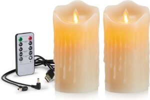 Oplaadbare LED kaarsen ivoor met warm flikkerend licht, USB opladen en afstandsbediening voor sfeervolle decoratie
