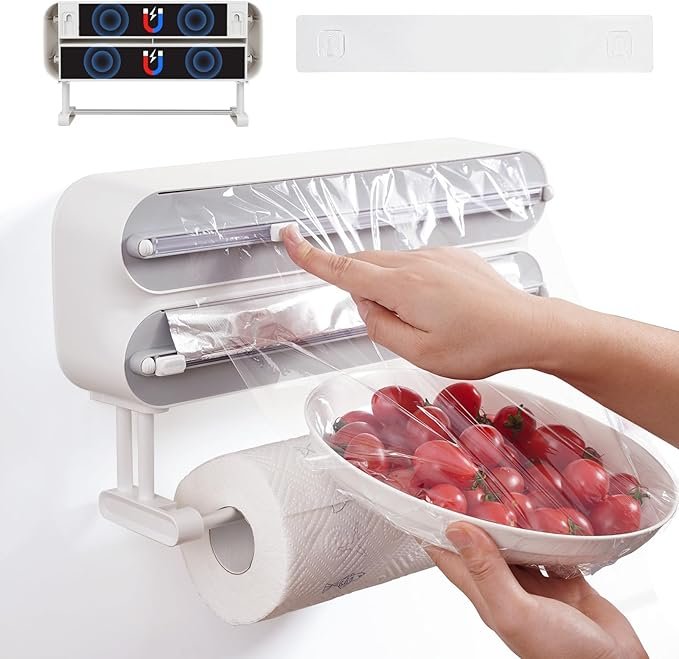 Wandrolhouder keuken met 3 rollen, foliedispenser met snijder en keukenpapierhouder voor vershoudfolie en aluminiumfolie