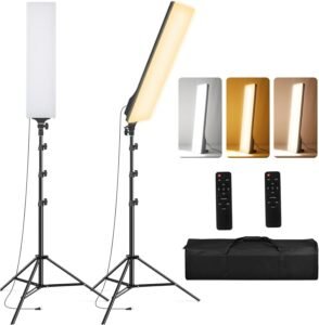 LED Videolampenset 2 Stuks Dimbaar – Studioverlichting voor Fotografie, Video en Live Streaming – Inclusief Afstandsbediening en Verstelbaar Statief – 2500K-7500K Kleurtemperatuur