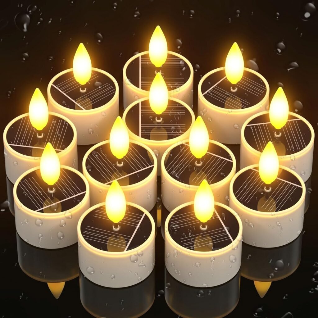 Solar LED waxinelichtjes set 12 stuks met warm flikkerend licht voor tuin en buitenverlichting