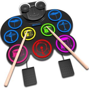 Elektronisch Drumstel 9 Pads – E-Drumstel met Silicone Drumpads en Ingebouwde Speakers – Compact Muziekinstrument met Koptelefoon en MIDI Ondersteuning