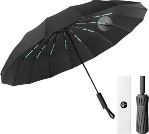 Stormparaplu met 16 ribben, winddichte opvouwbare paraplu met automatische opening voor harde wind en regen