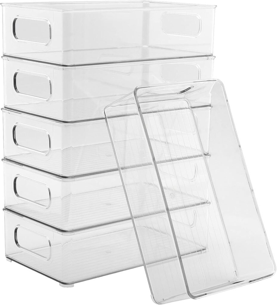 Transparante koelkast opbergdozen set van 6 met handvatten, stapelbare koelkast organizer voor keuken en vriezer