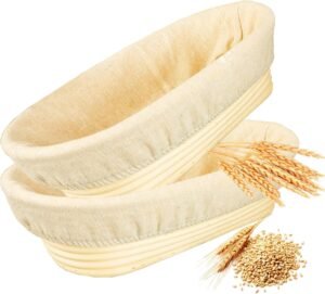 Ovale rattan rijsmanden set van 2 stuks 25 cm voor zuurdesem brood bakken en ambachtelijke bakaccessoires