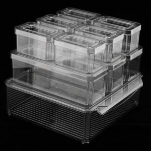 Koelkast Opbergdozen Set van 10 met Deksels – Transparante Frigo Organizers met Afvoerroosters – Stapelbare Vriezer Boxen voor Keuken, Kast en Pantry