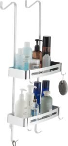 Douche Rek Over De Deur Aluminium – Douche Organizer met Haak – Badkamer Plank en Hangend Opbergsysteem – Roestbestendig Zilver