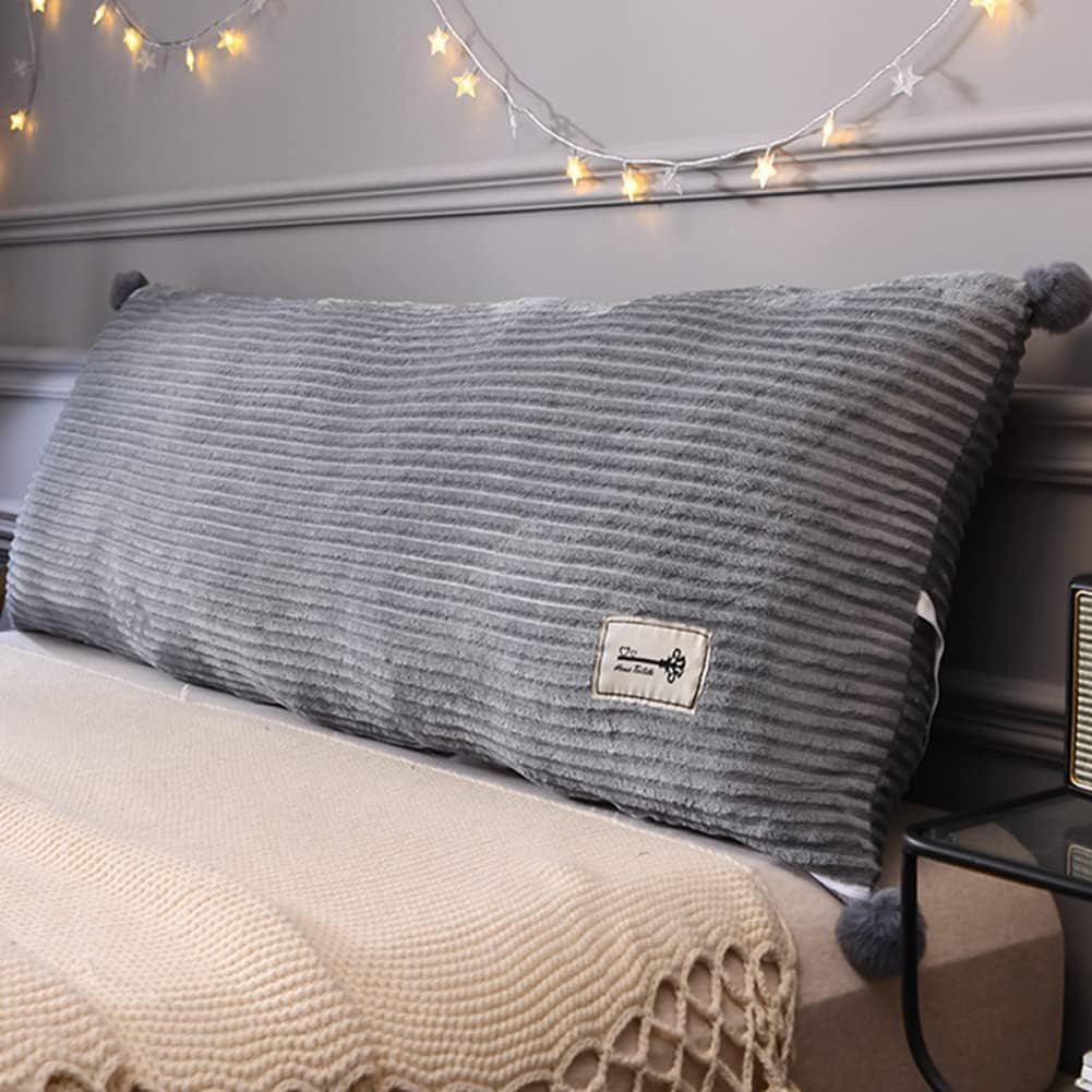 Rugsteun kussen grijs 80x45 cm met antislipbanden voor bed, sofa en hoofdbord met wasbare hoes