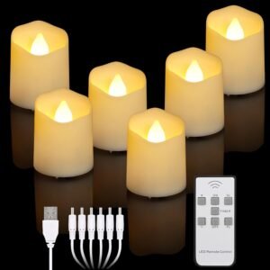 LED Theelicht Kaarsen Oplaadbaar met Afstandsbediening – Dimbare Flickerende Warm Witte LED Kaarsen met Timer – USB Oplaadbare Sfeerverlichting voor Decoratie en Feestjes