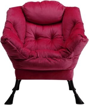 Relaxfauteuil van velvet in rood met armleuningen en stalen frame voor woonkamer en slaapkamer